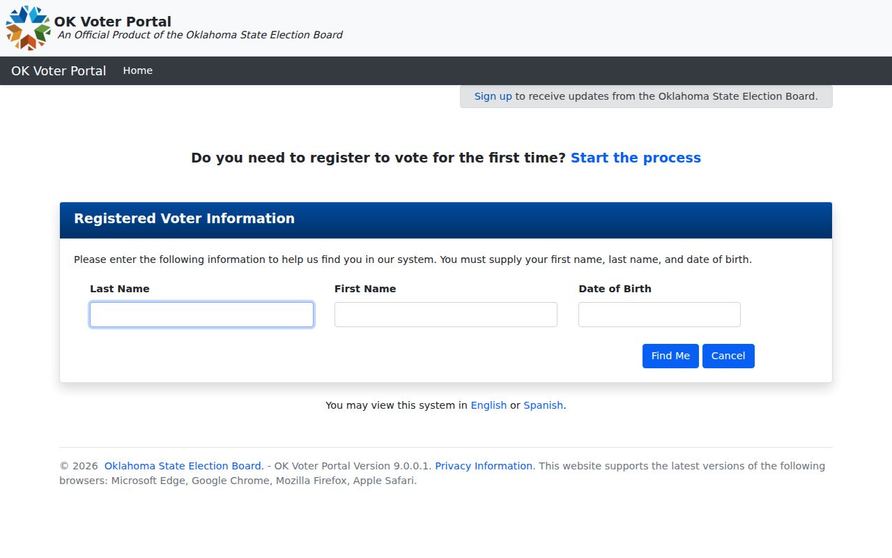 Jenks resident lookup through the Oklahoma Voter Portal name and date of birth form