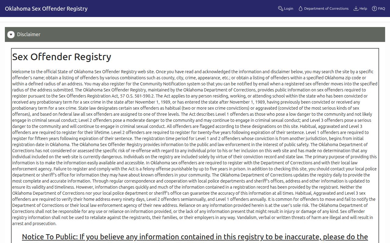 Jenks resident lookup public-safety route through the Oklahoma offender registry search