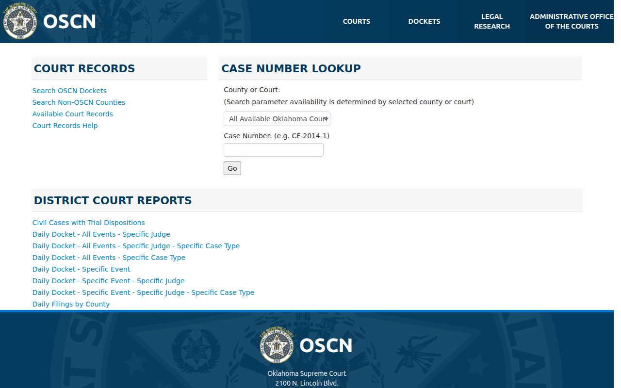 Jenks resident lookup court-record route through the OSCN case search page