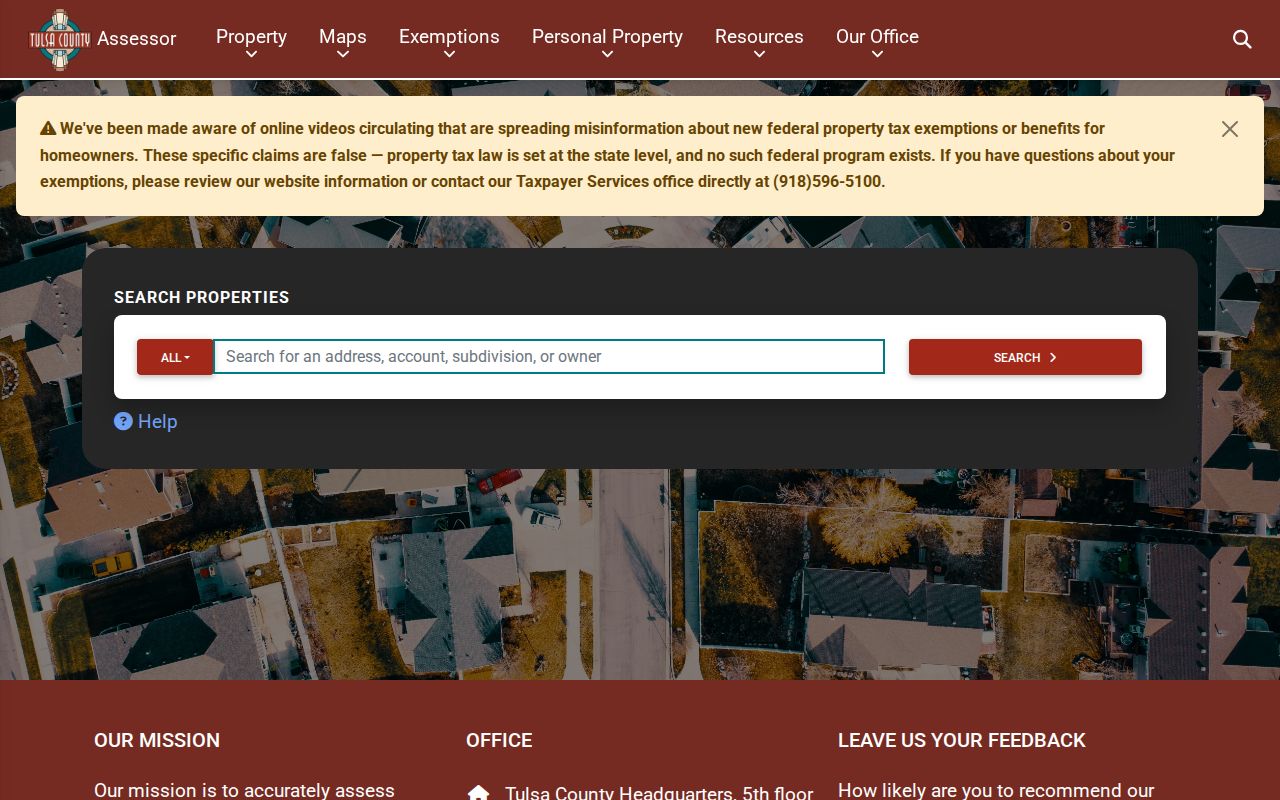 Jenks street directory Tulsa County Assessor property search controls