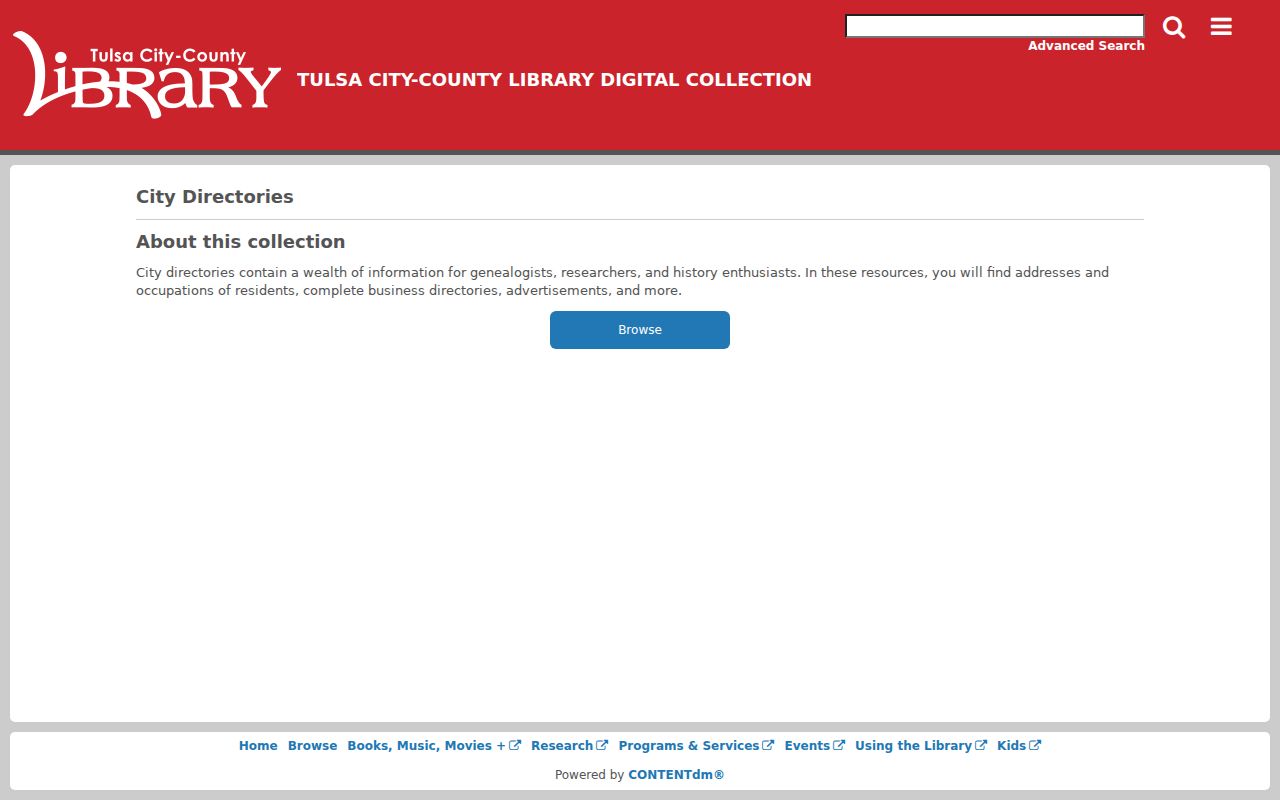 Jenks city directory search route in the Tulsa City-County Library digital collection