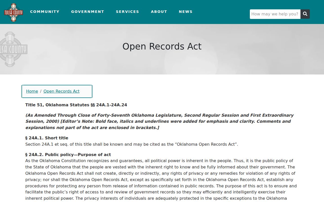 Jenks residents directory public records request form and county fee table