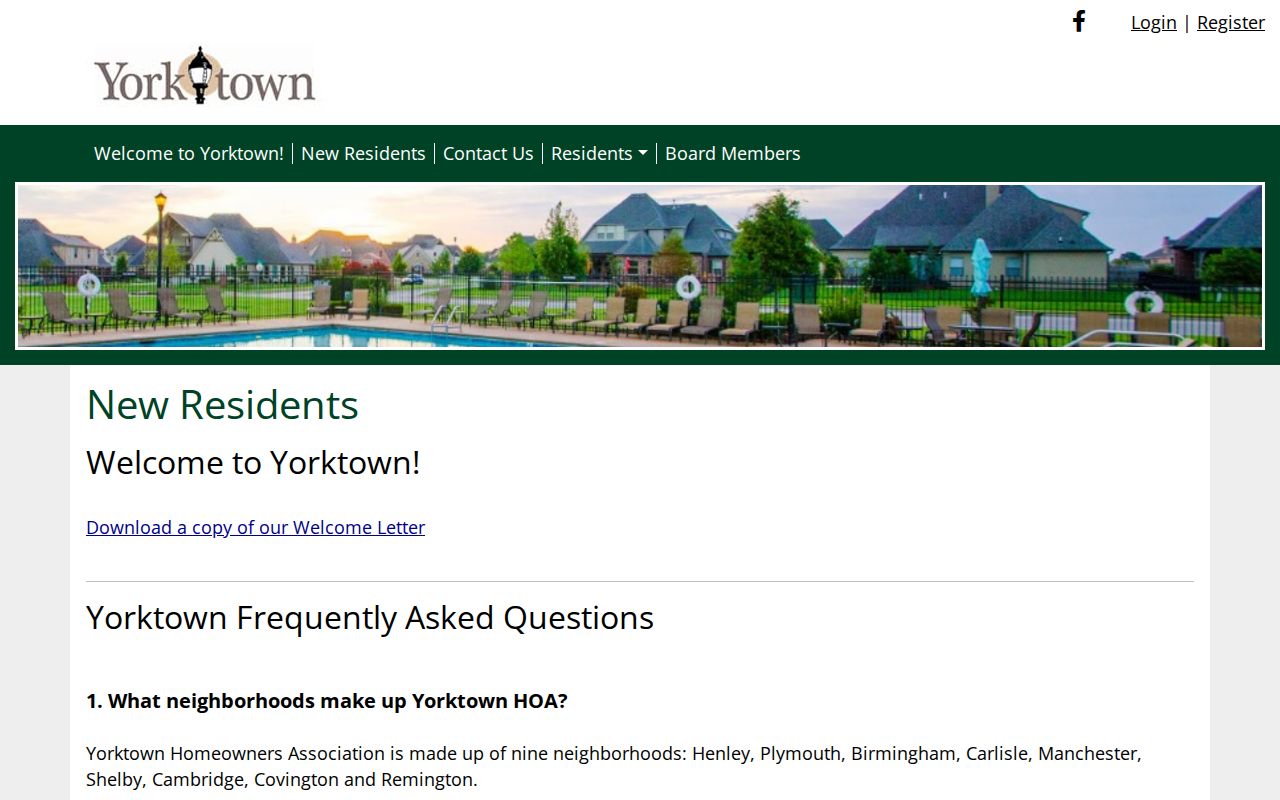 Jenks neighbors Yorktown association directory and resident contact information